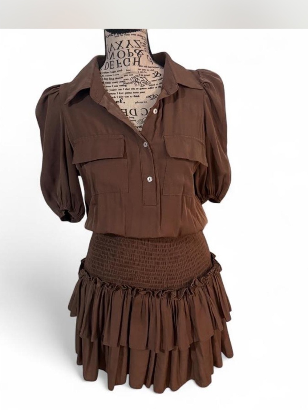 TCEC Chocolate Brown Ruffled Tier Mini Skirt with Smocked Waist